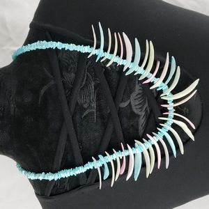 Stunning Pink and Blue Shell Spike Necklace 28 Inch Length